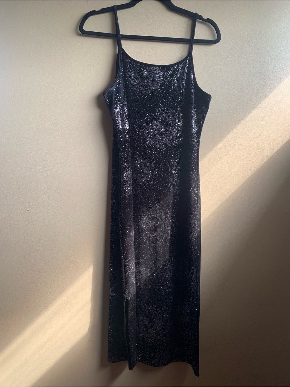 Vintage Limited Too Teen Girls Juniors Black Sparkle Velour Midi Slip Dress - 5J